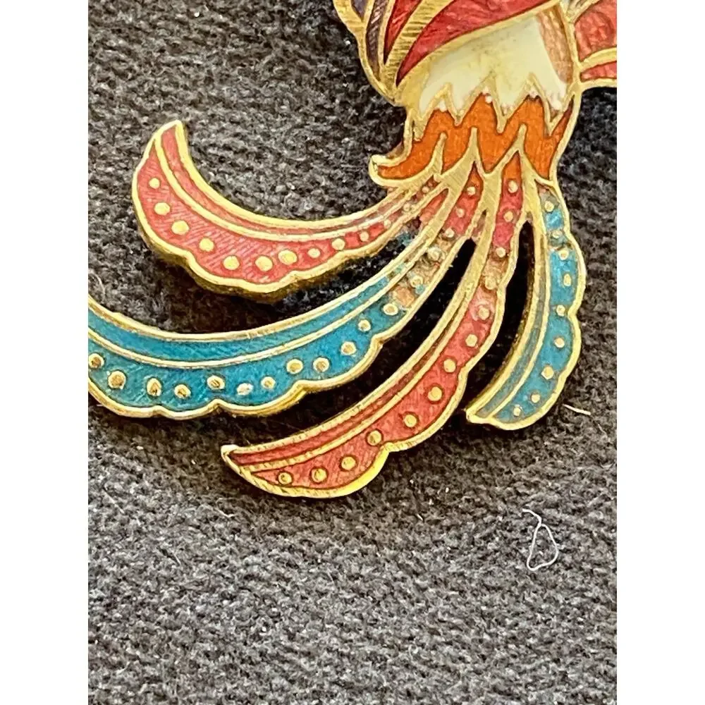 Vintage Enamel Peacock Brooch Bird in Flight Gold Tone 2.5 inch Colorful Pin